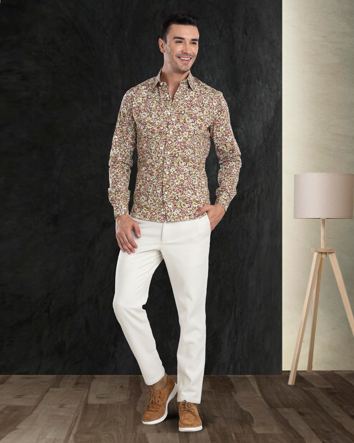 Olive Green Maroon prints on White - 4