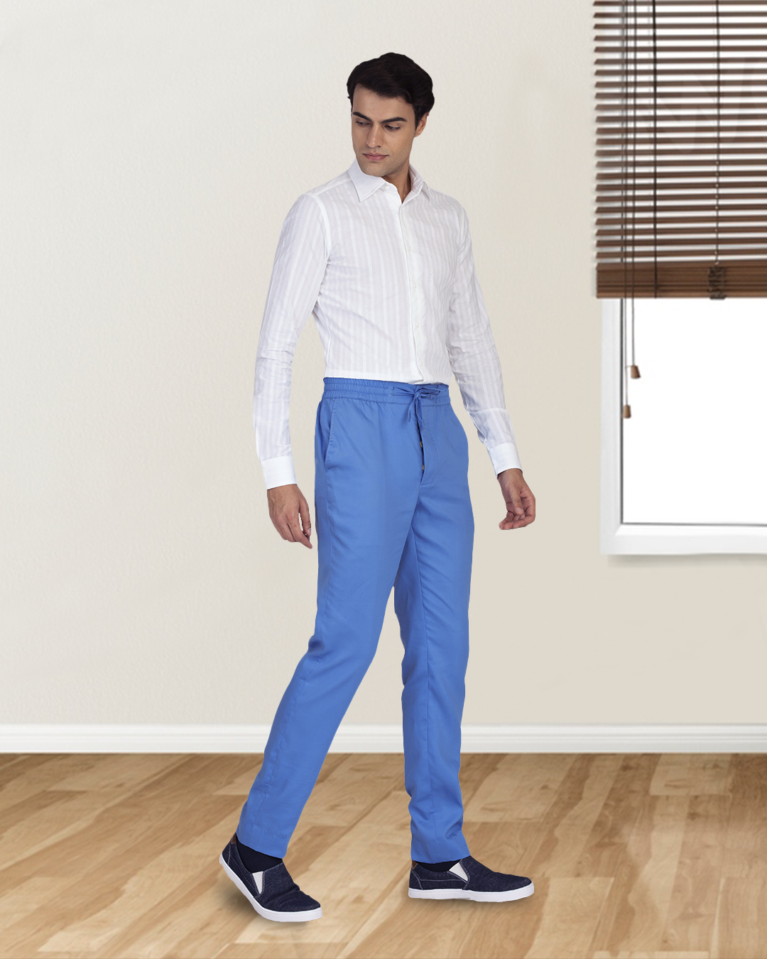 Light Cobalt Blue Twill Drawstring Pant - 3
