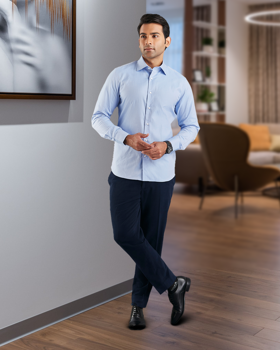 Sky Blue Herringbone Shirt - 2