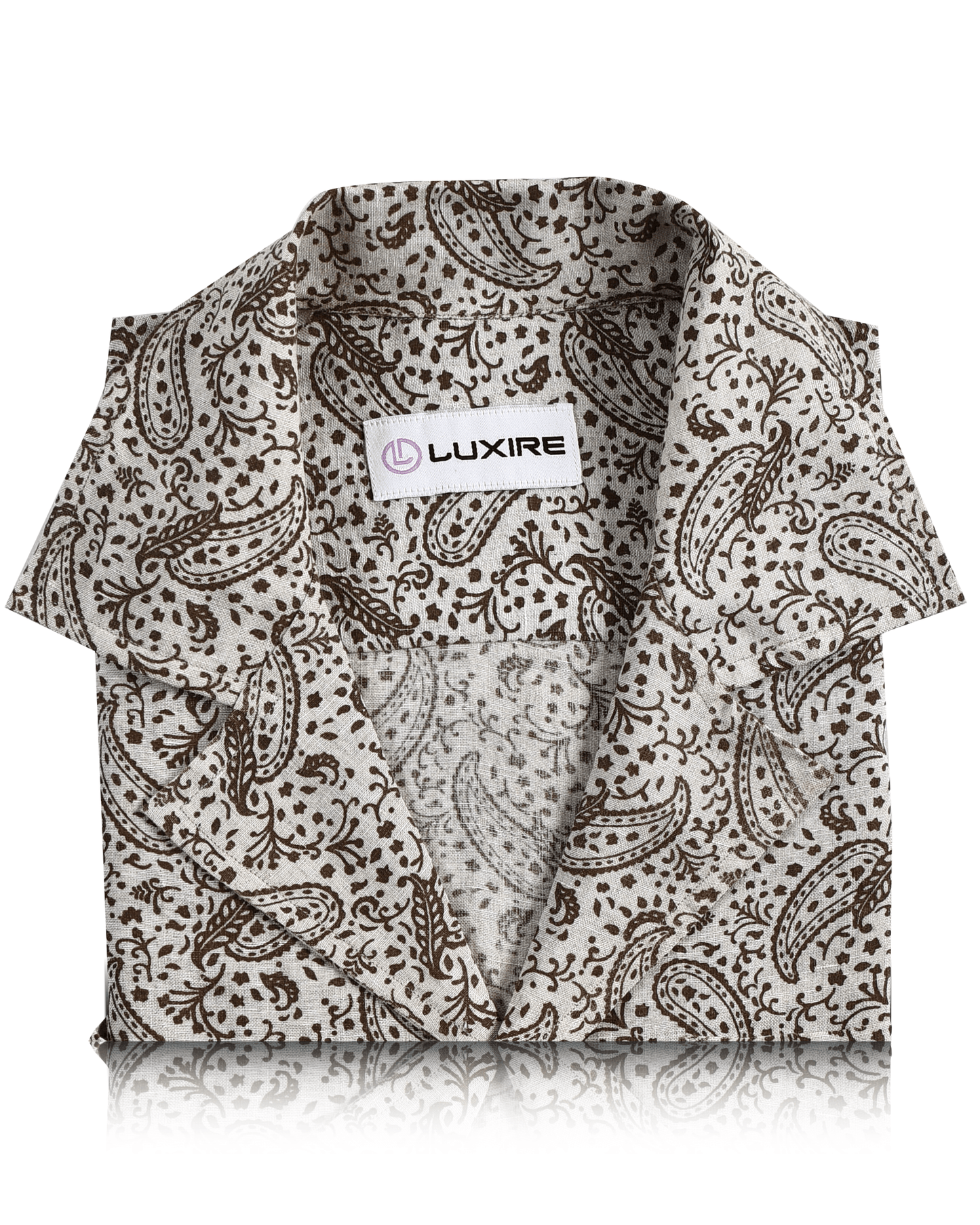 Camp Collar Shirt in Linen Brown Printed Paisely