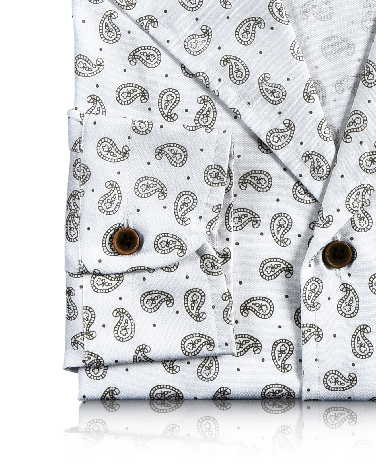 Camp Collar Shirt in Khaki Paisley Print on White