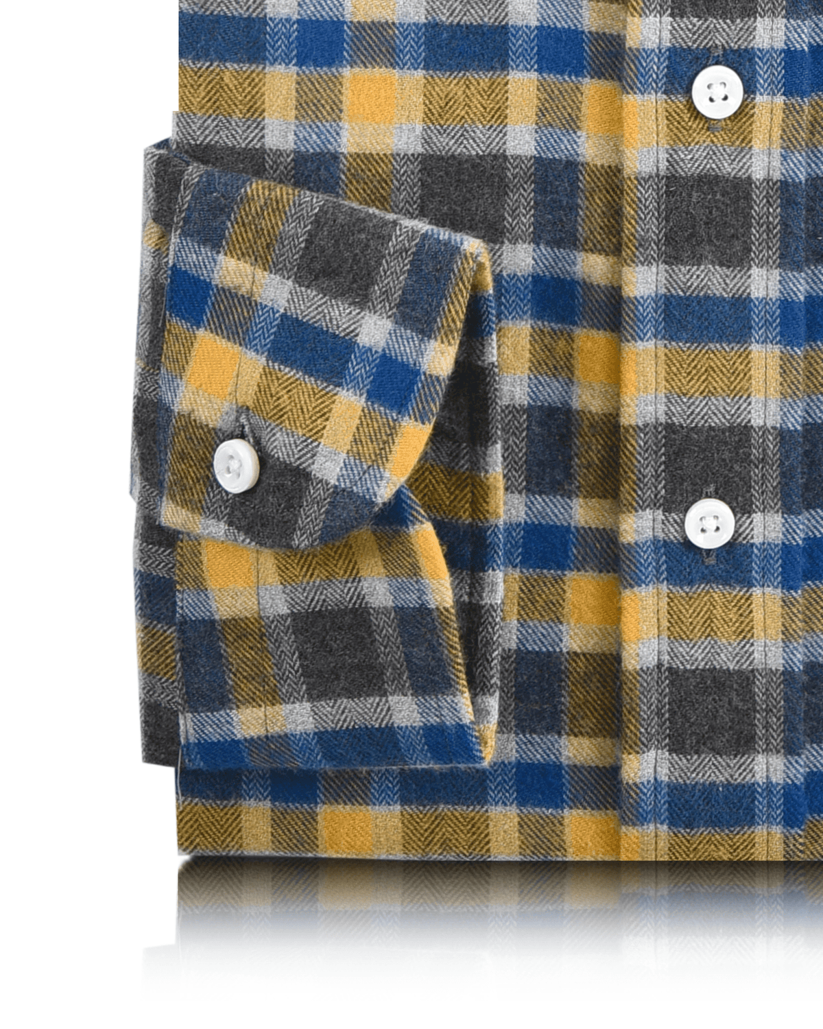 Yellow Blue Grey Herringbone Checks Work Shirt - 3