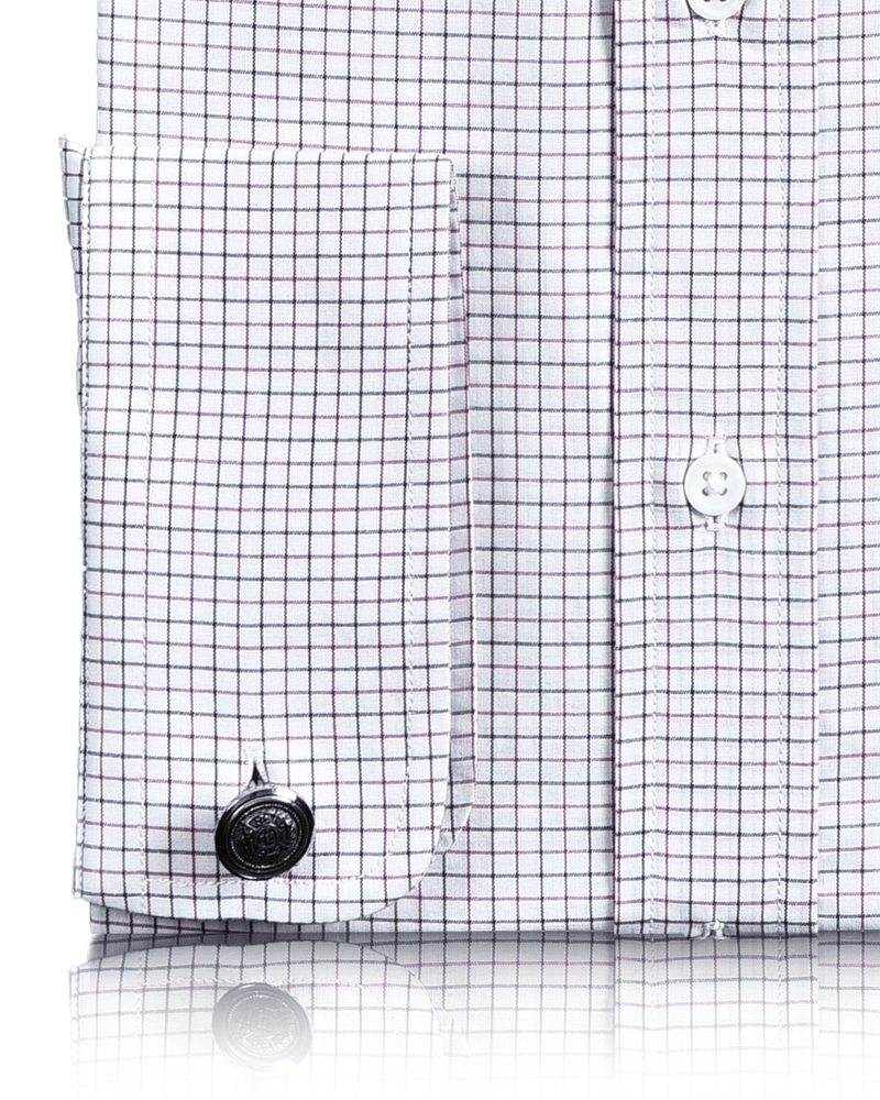 EZS Mauve Black Tattersall Checks on White Shirt