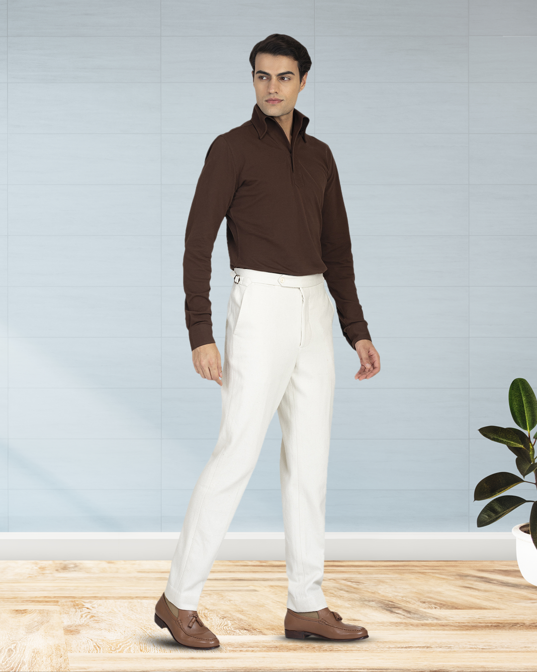 Cream Wool Flannel Pant - 4
