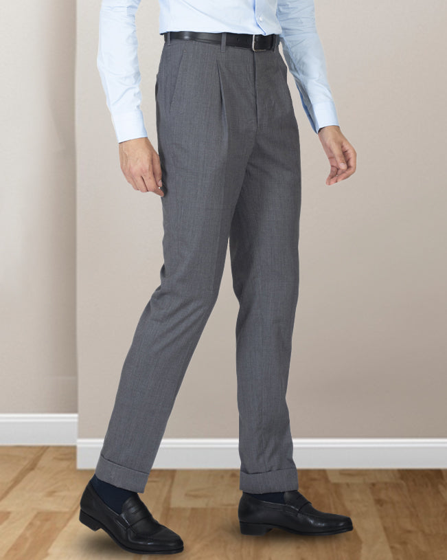 Washable Wool Pants: Plain Mid Grey - 1