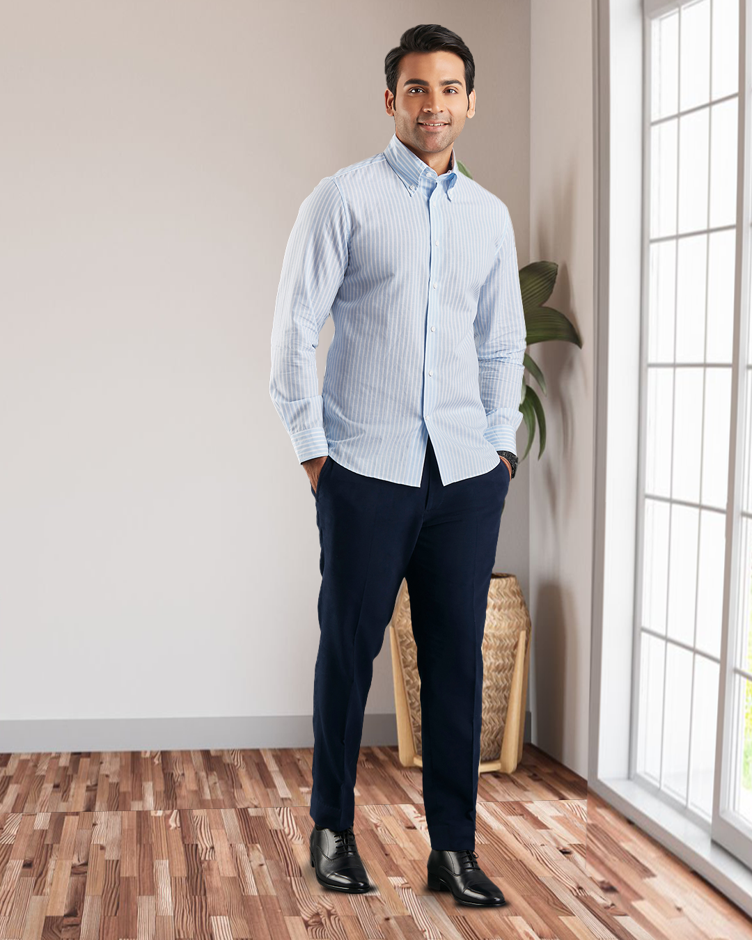 Brembana Sky Blue Slub Awaning stripes Shirt - 3