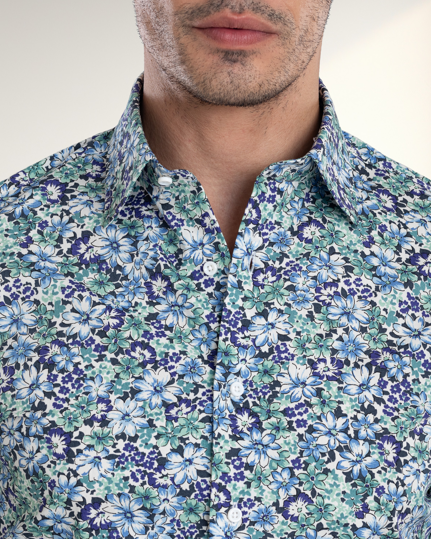 Ultramarine Blue Green prints on White Shirt