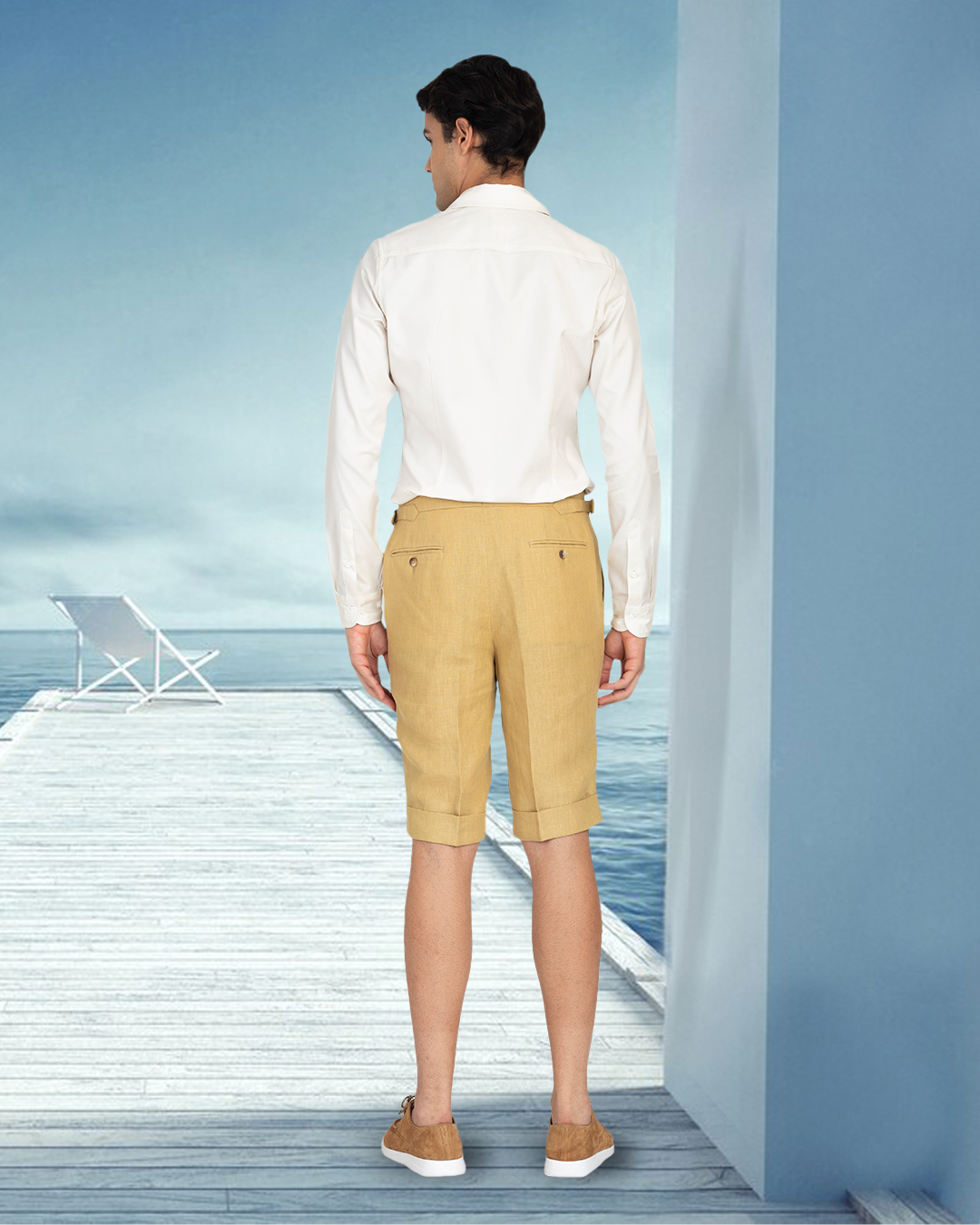 Goldish Yellow Linen Shorts - 5