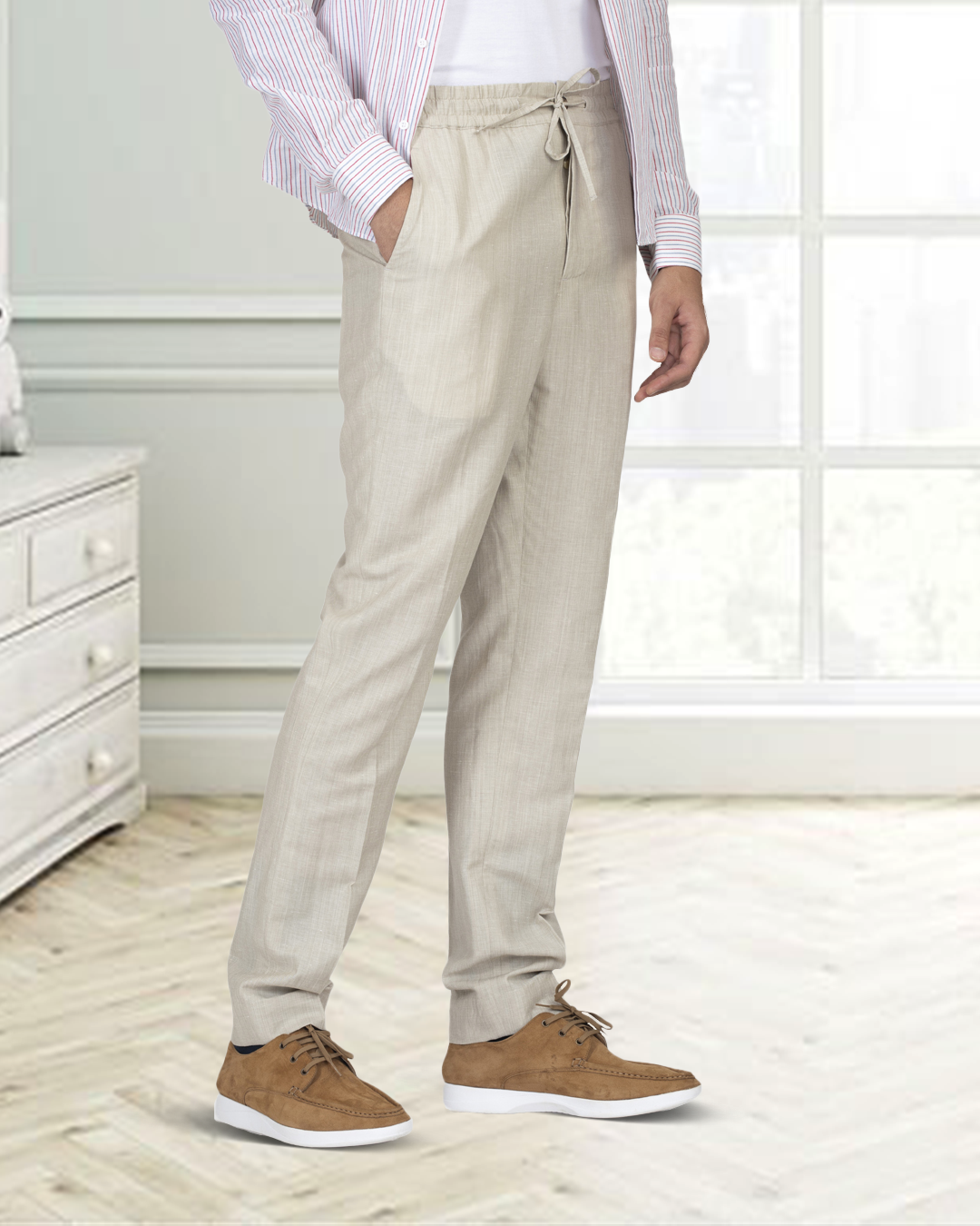 VBC: Ecru Wool-Linen Drawstring Pant - 2