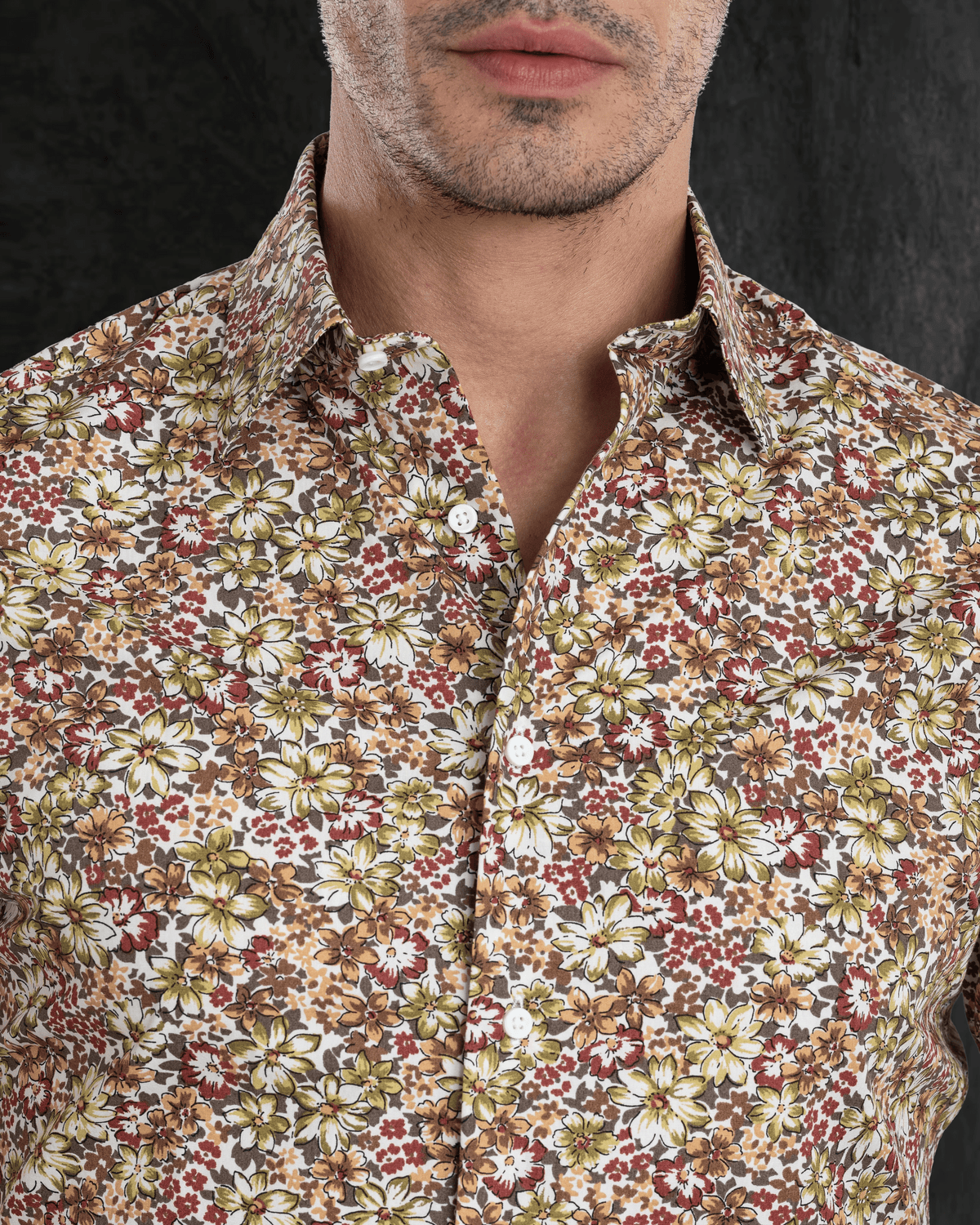 Olive Green Maroon prints on White - 2