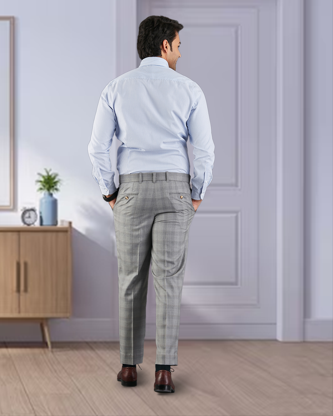 Drago: Super 160s Light Grey Prince of Wales Checks Dress Pant - 5