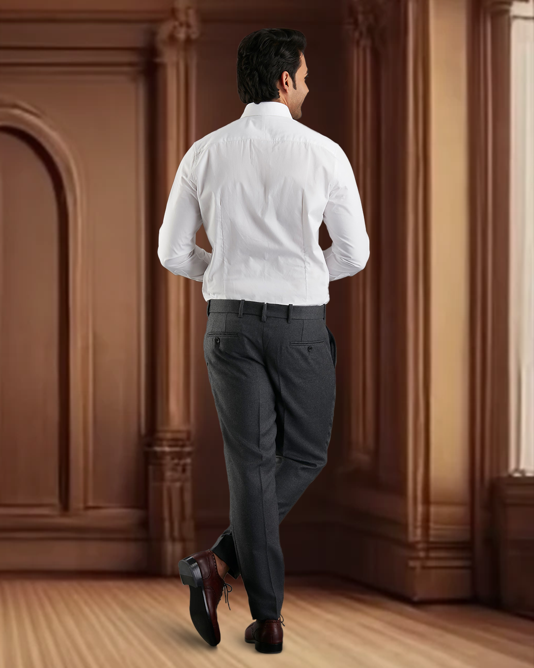 Dugdale Dark Grey Wool Flannel Dress Pant - 5