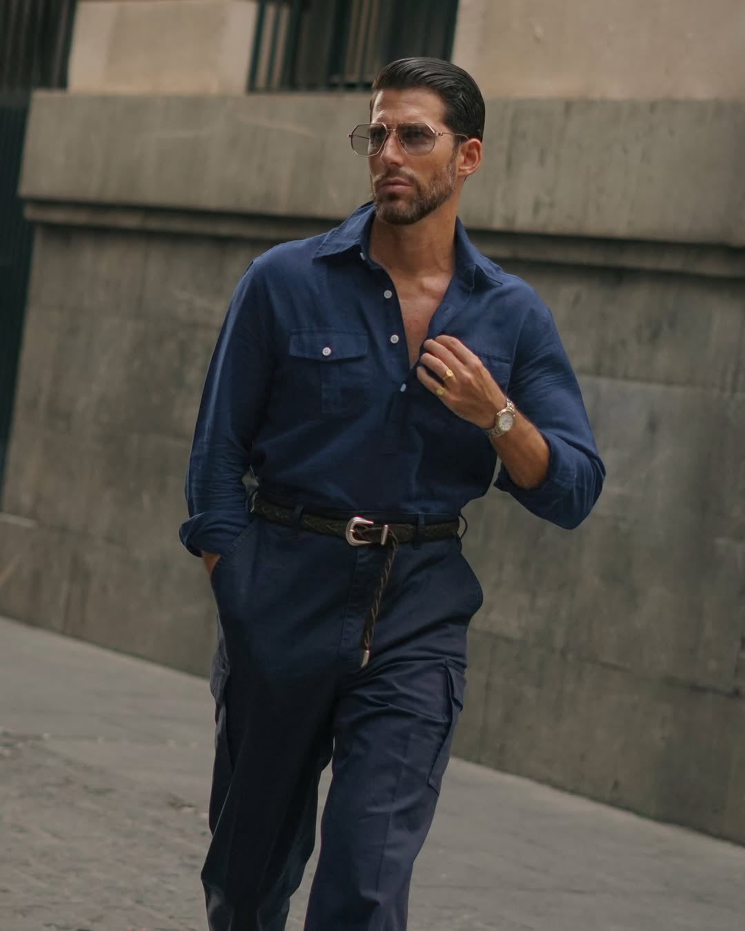 Navy Blue Linen Summer Shirt - 3