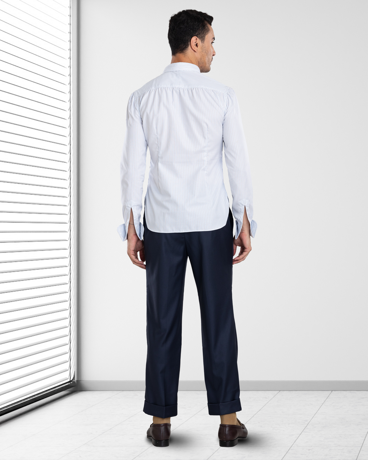 Blue and Black Pin Stripes On White Shirt - 6