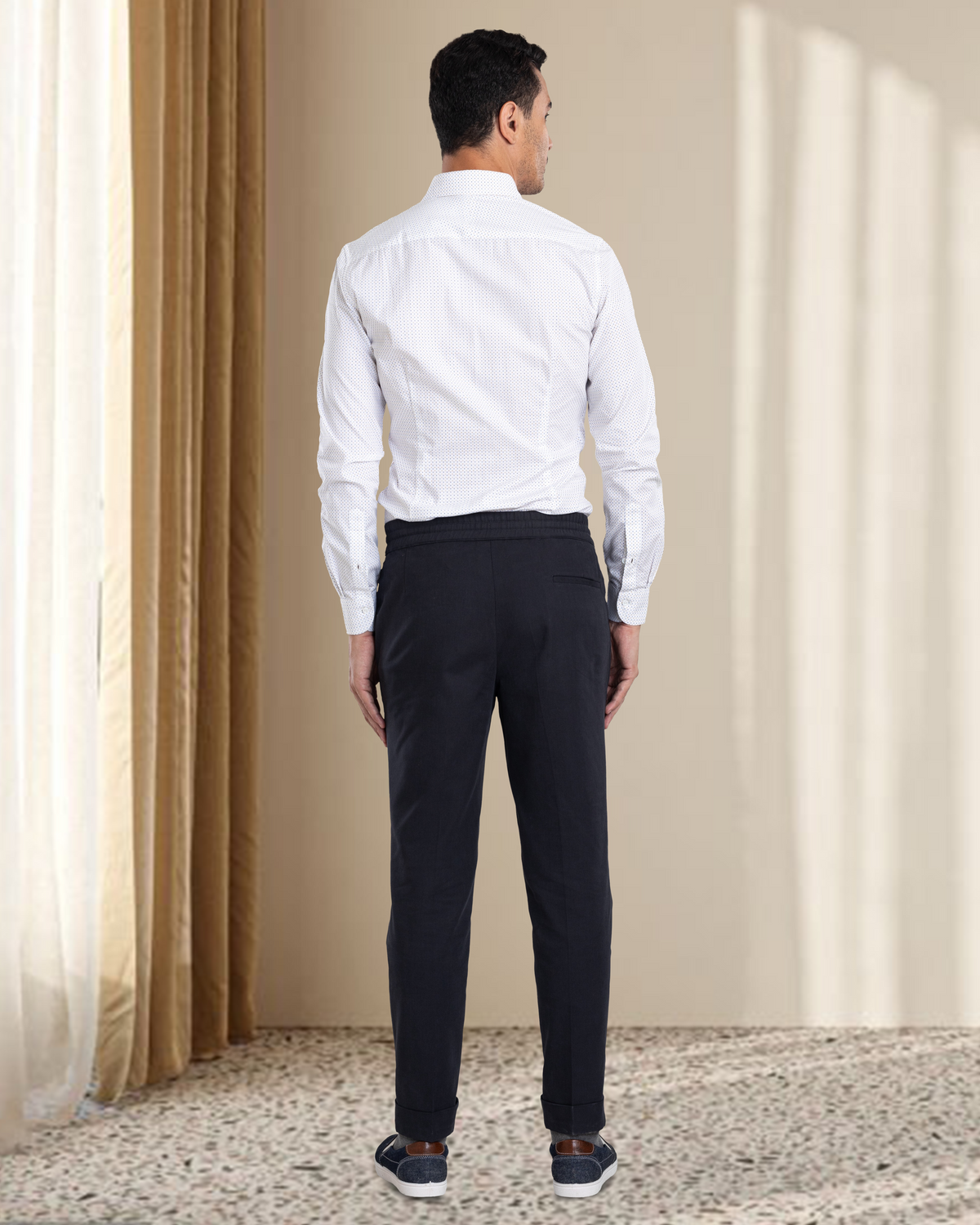 Charcoal Grey Birds Eye Drawstring Pant - 6