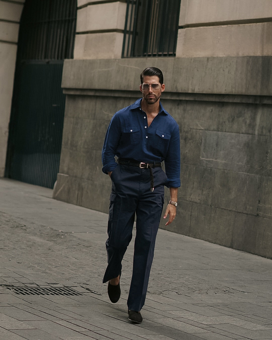 Navy Blue Linen Summer Shirt
