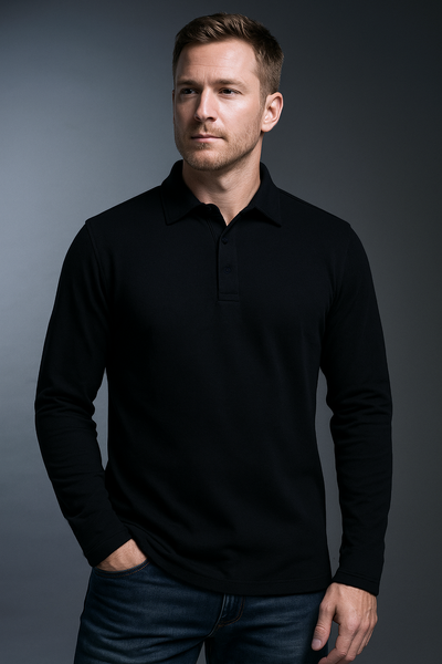 EZS Aria Black Long Sleeve Polo