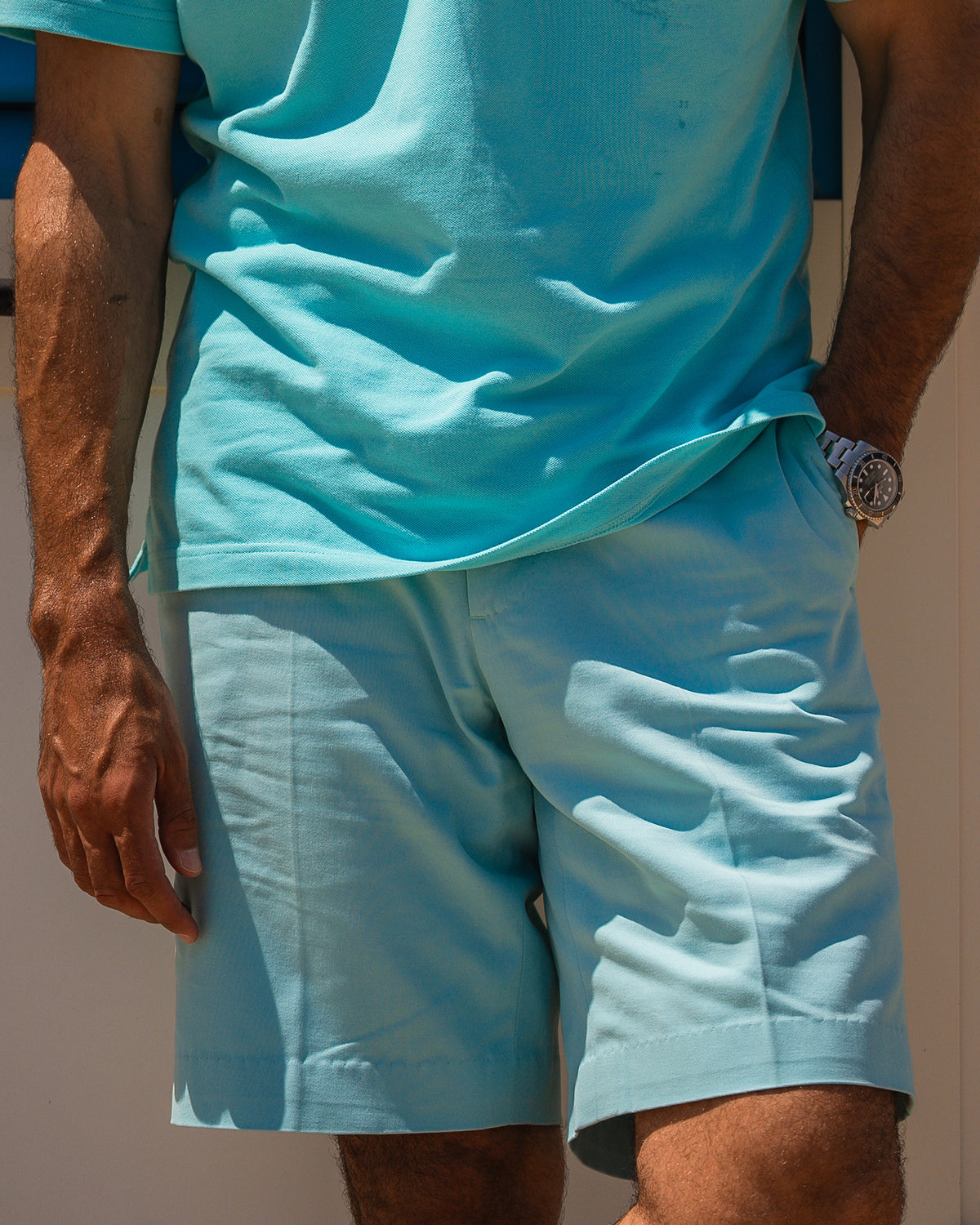 Electric Blue Cotton Twill Shorts - 1