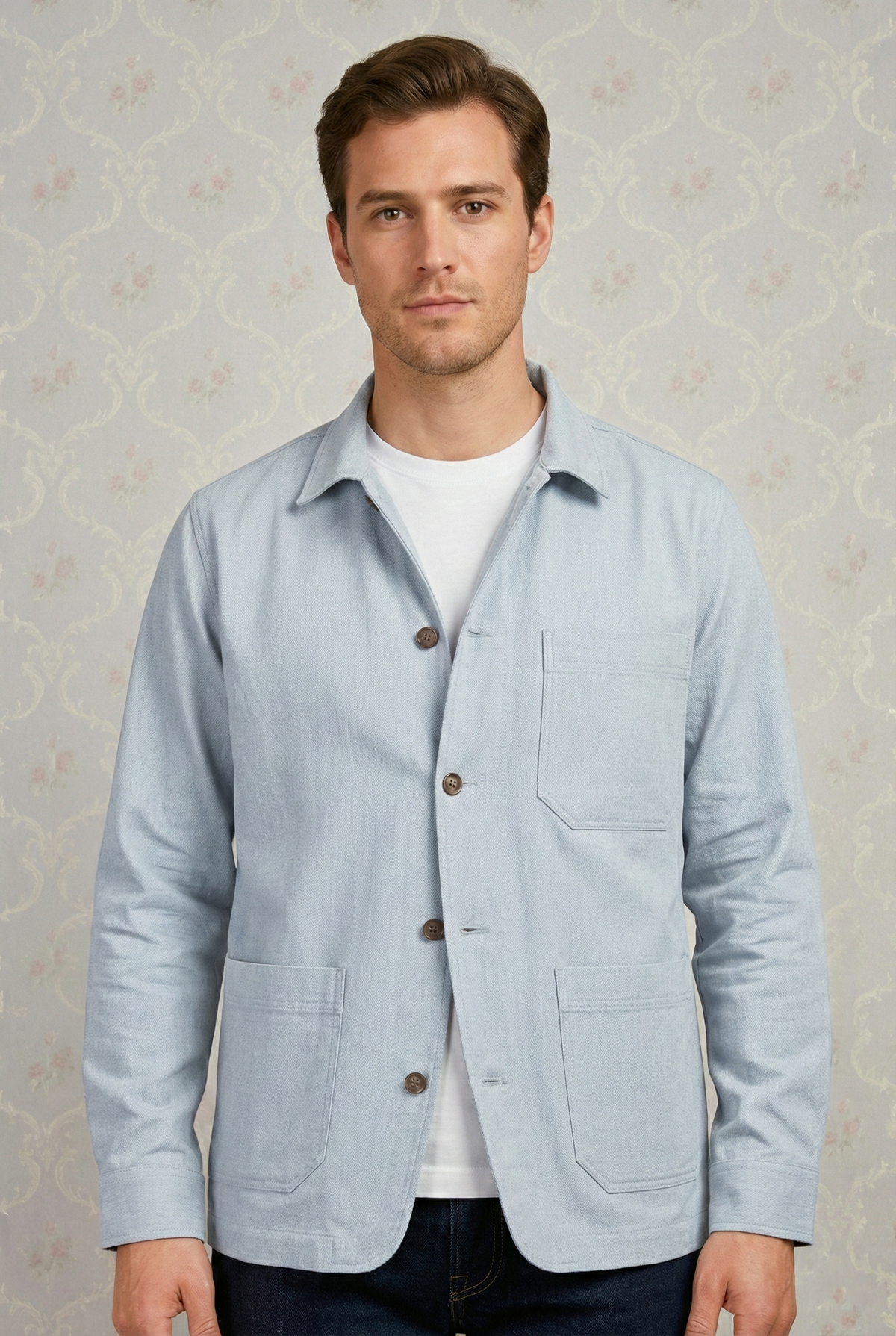 Fresco Cotton Cloud Blue Shirt Jacket - 1