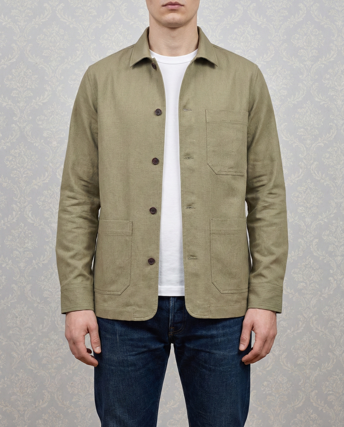 Fresco Cotton Pale Olive Shirt Jacket - 1