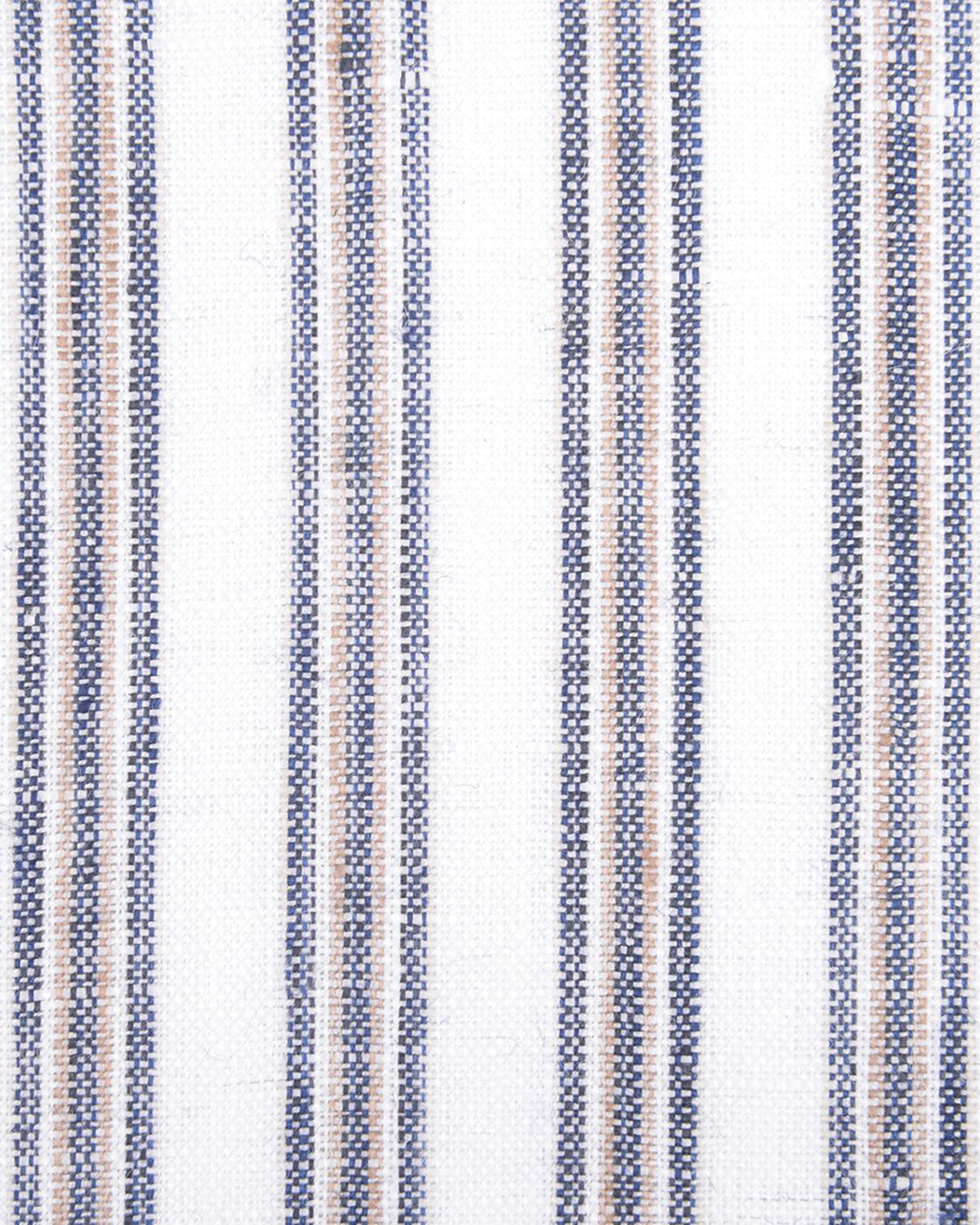 Linen: Dark Blue Beige Stripes On White - 5