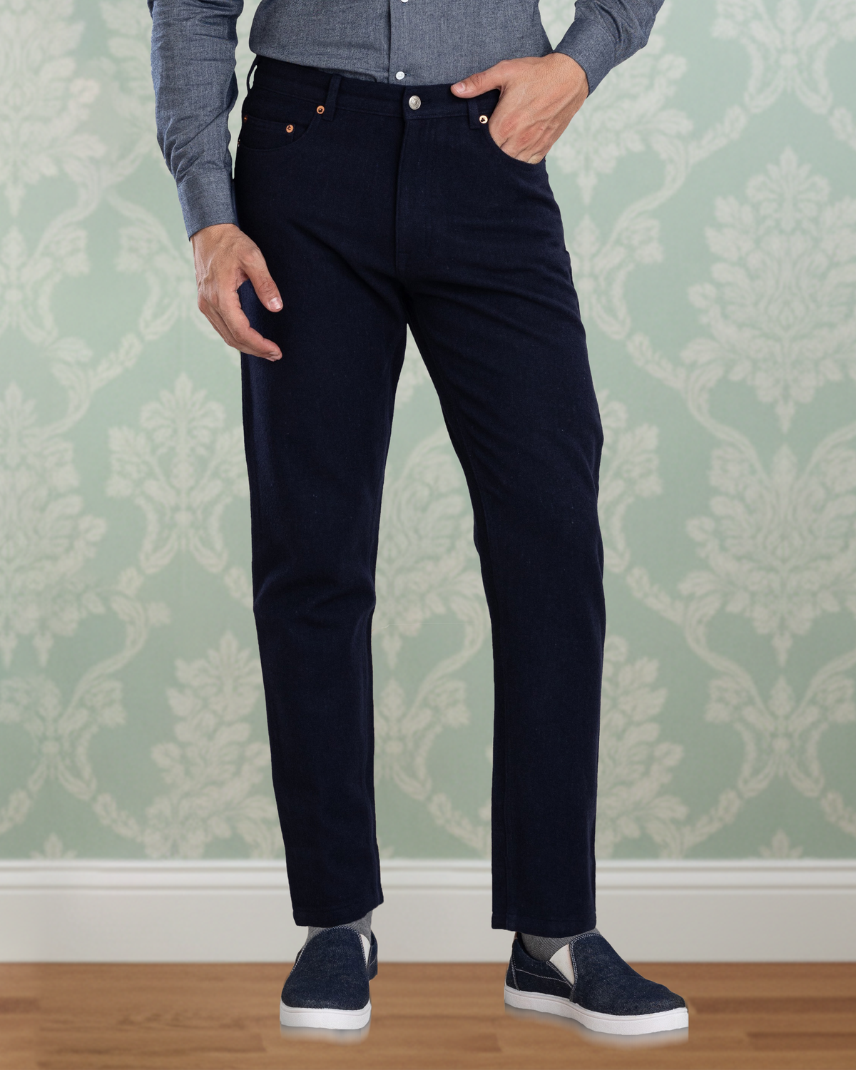 Navy Wool Jeans - 1