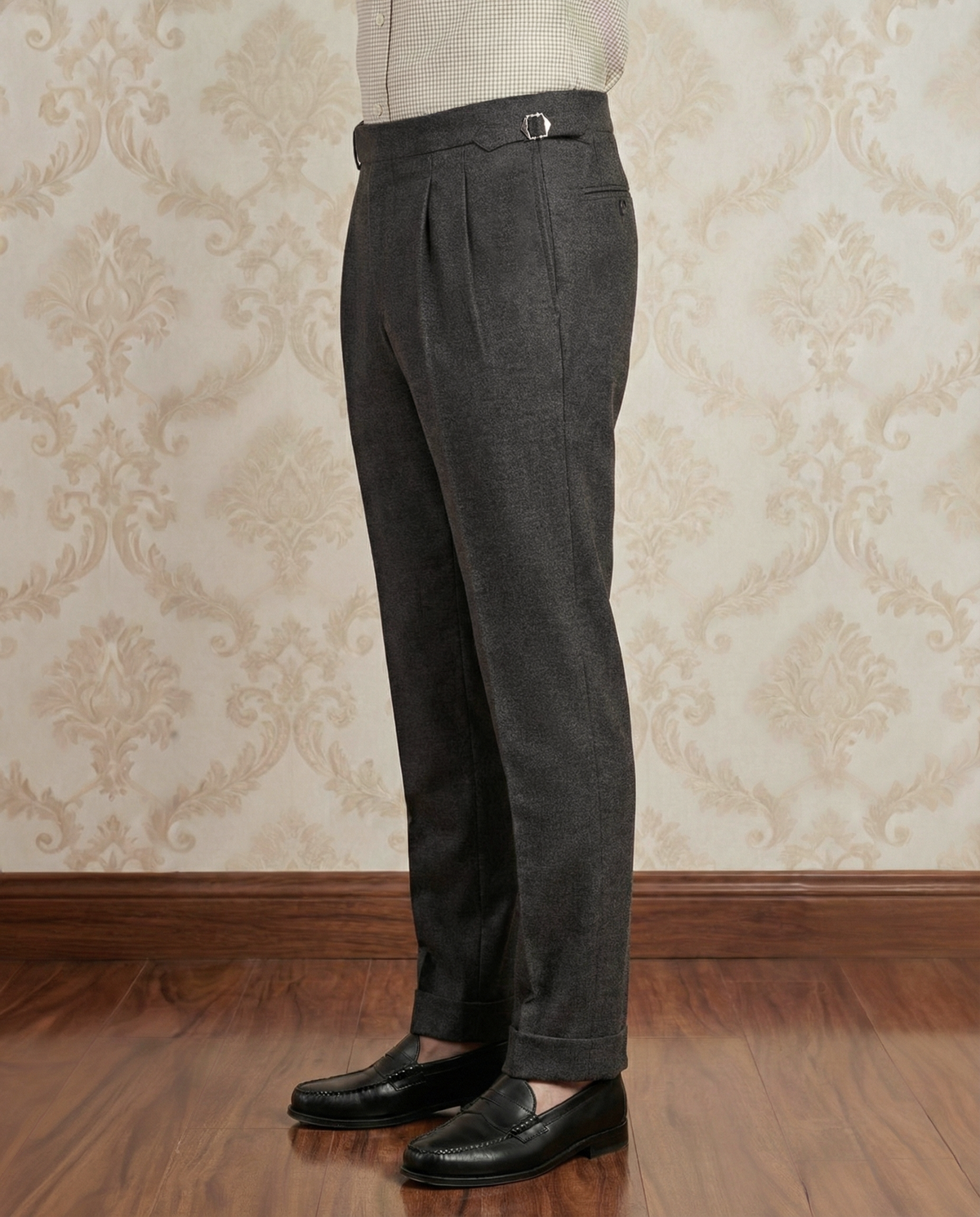 Dugdale Olive Grey Wool Flannel Dress Pant - 3