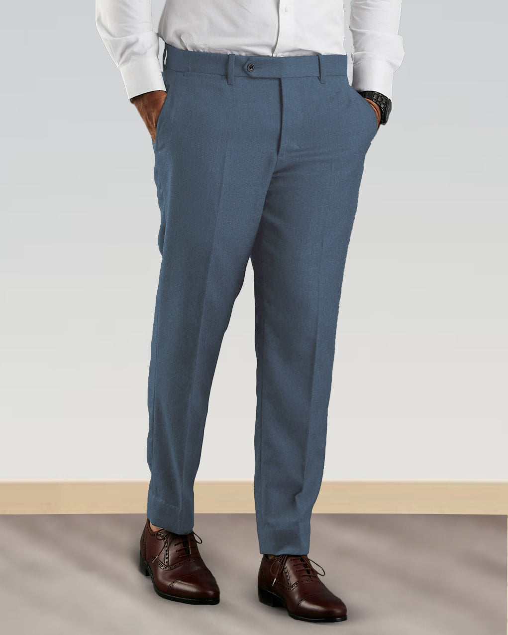 Dugdale Blueish Grey Wool Flannel Dress Pant - 1
