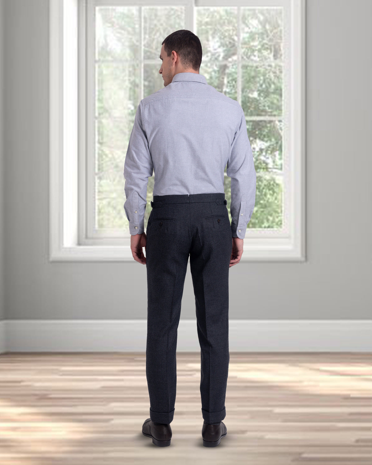 Pleated Dugdale Dark Grey Wool Flannel Dress Pant - 6