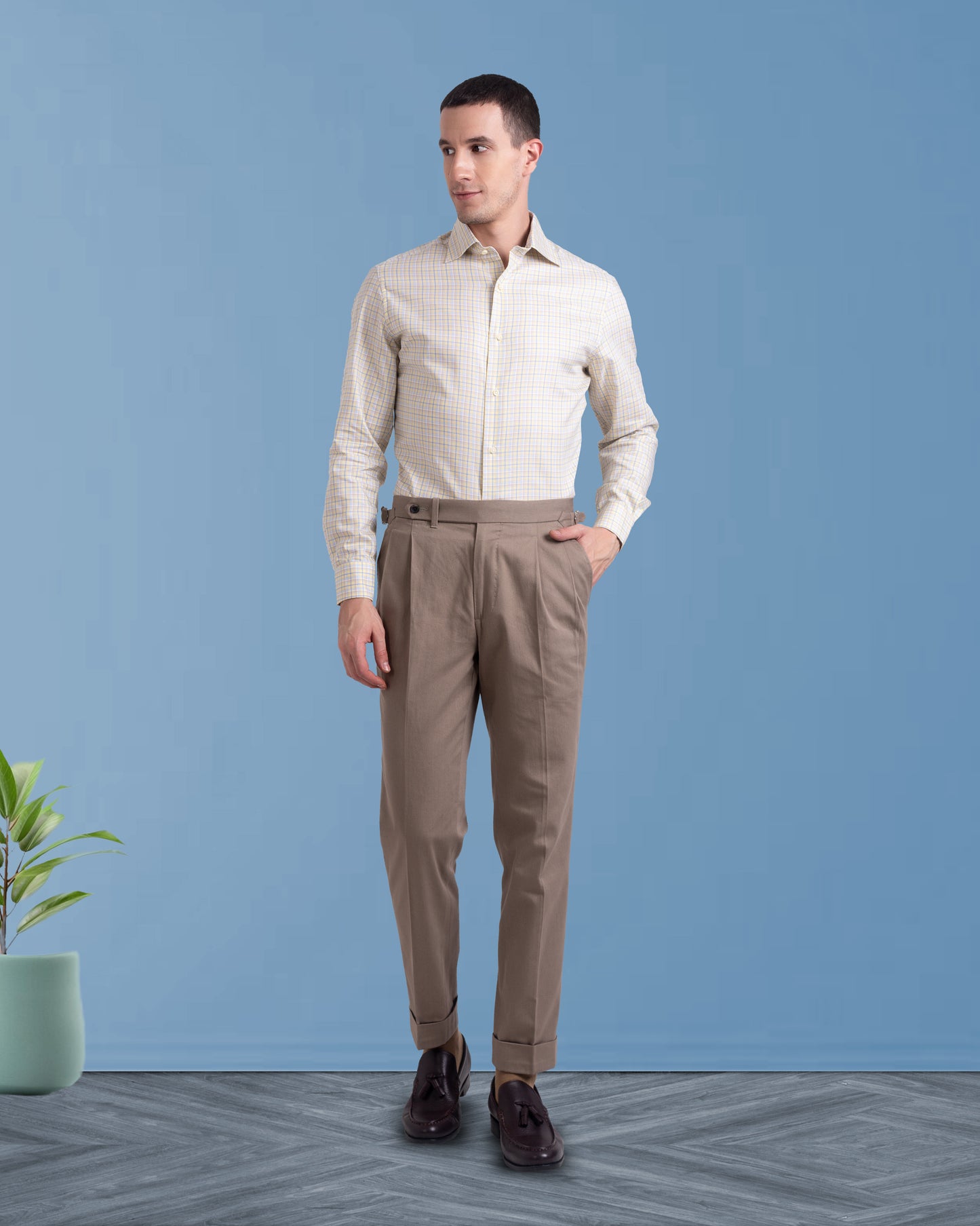 Pleated Sondrio Drab Twill Pant