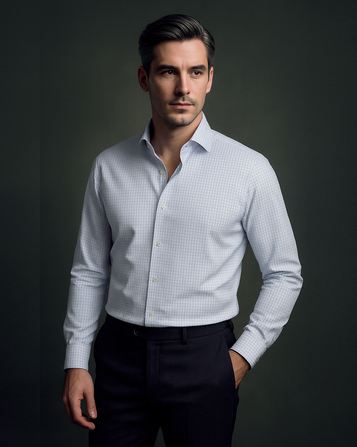 Monti Blue Dobby Graph Checks Shirt - 1