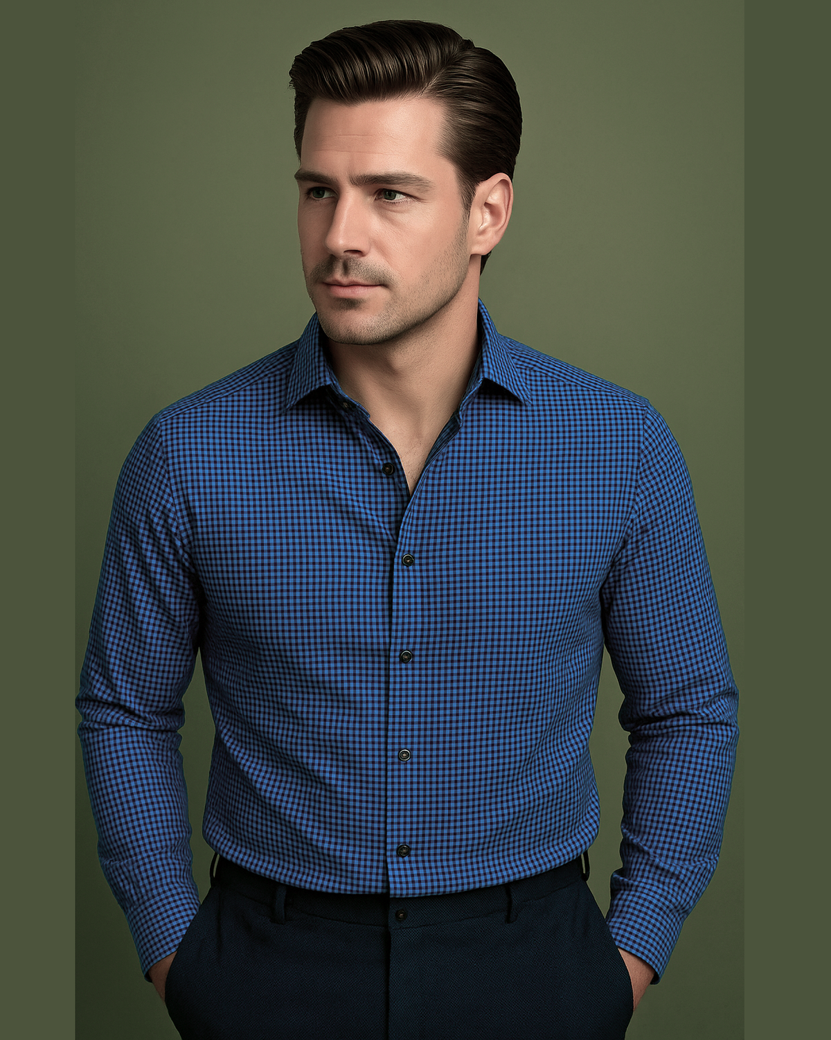 Black and Blue Micro Gingham Checks Shirt - 1