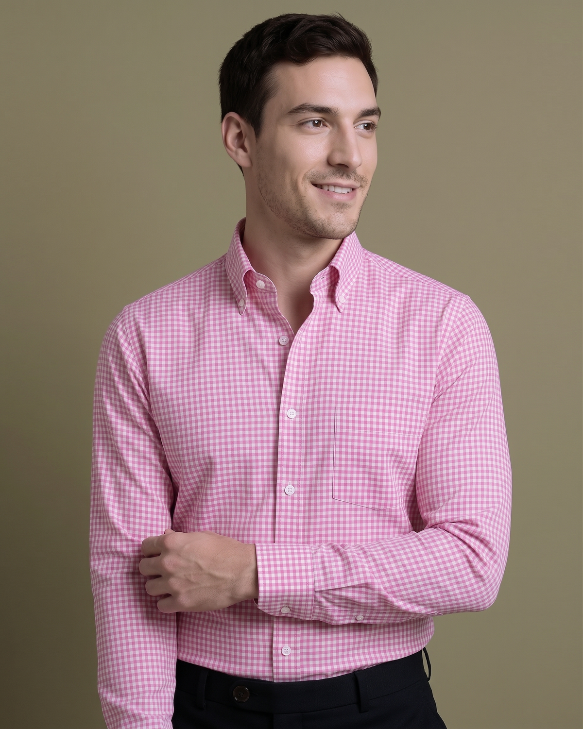 Pink White Gingham Check Shirt - 1