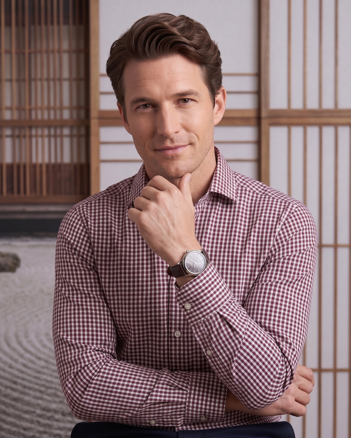 Maroon & White Gingham Shirt - 2