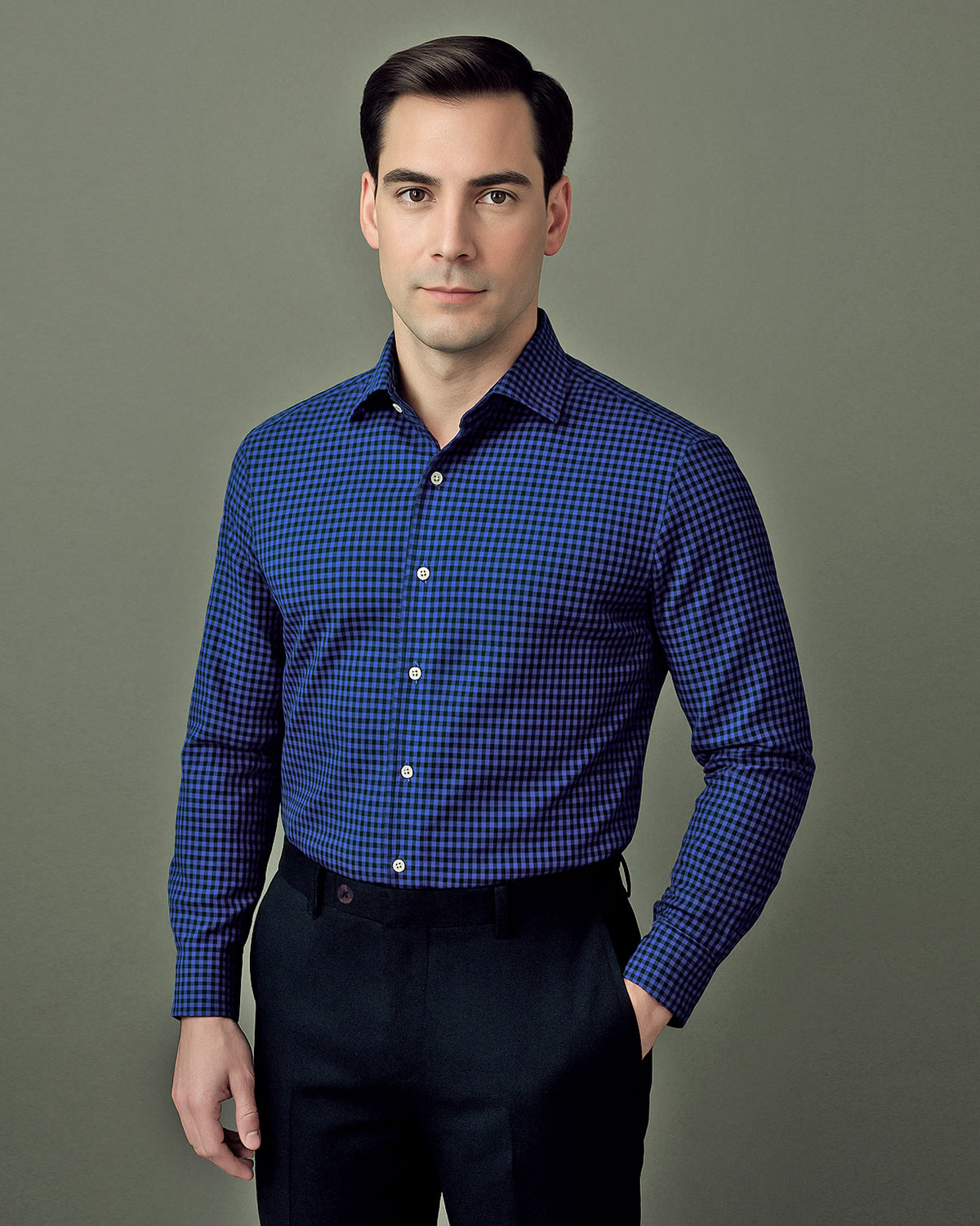 Navy Black Small Gingham Twill - 1