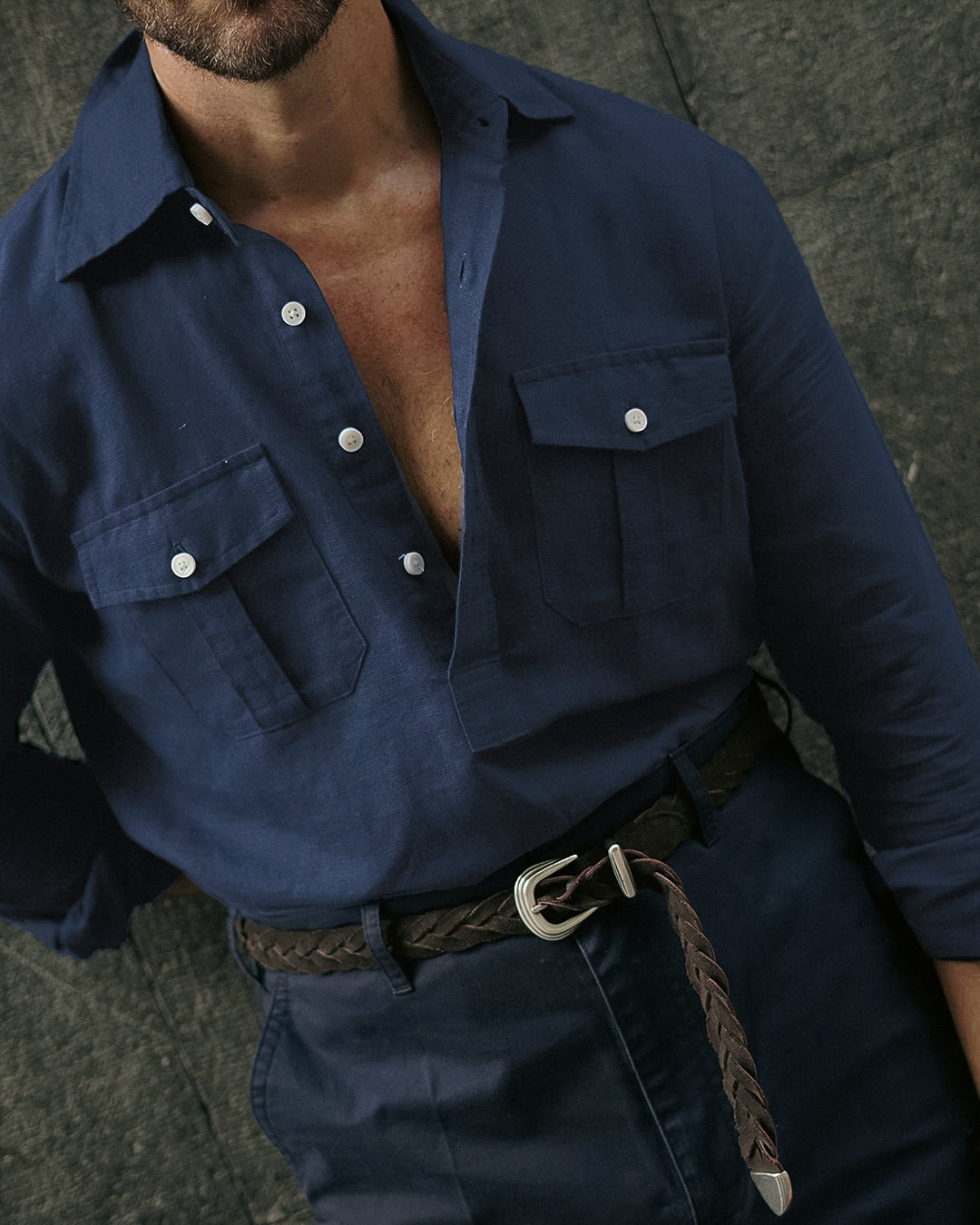 Navy Blue Linen Summer Shirt