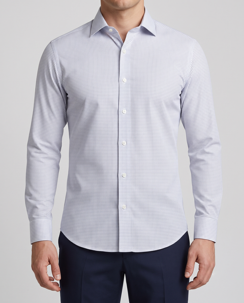 Nevron Wrinkle-Resistant Blue Graph Checks on White Twill Shirt