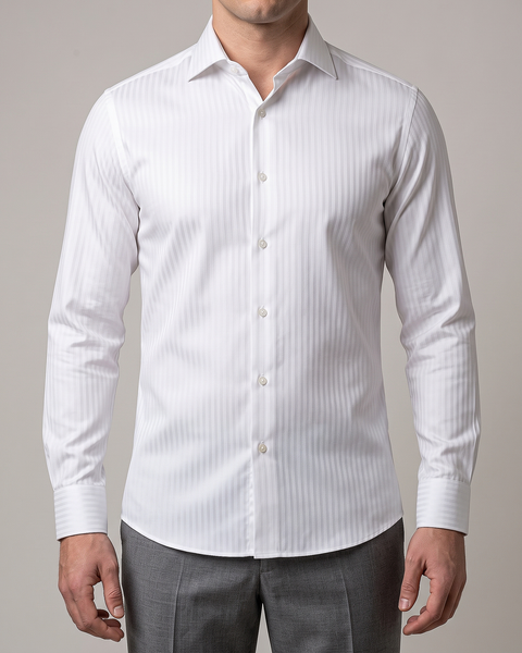 Nevron Wrinkle-Resistant White Self Stripes Herringbone Shirt