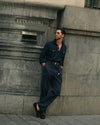Navy Cotton Twill High Rise Cargo Pant