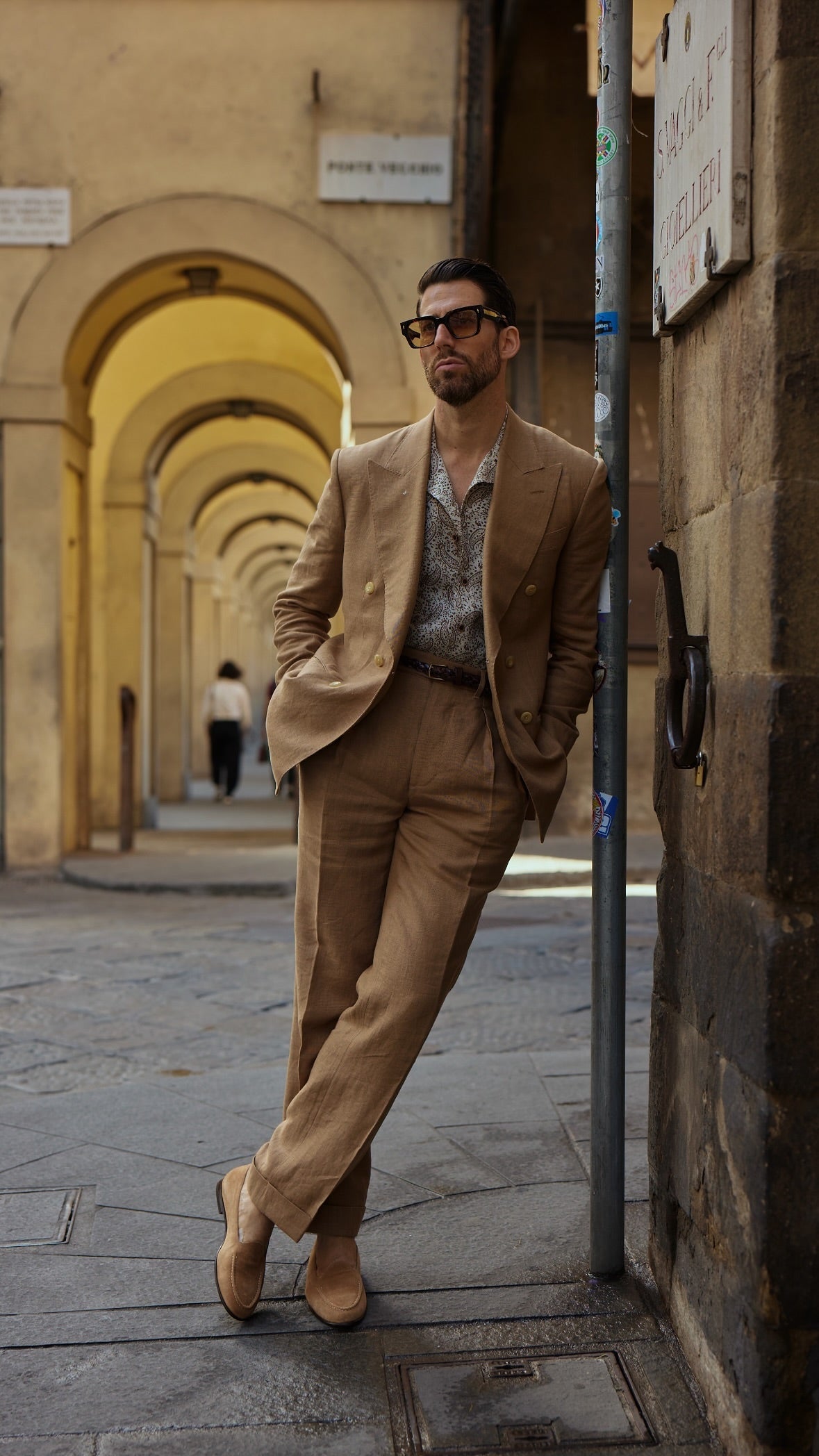 Linen Fresco Golden Brown Double Breasted Jacket - 4