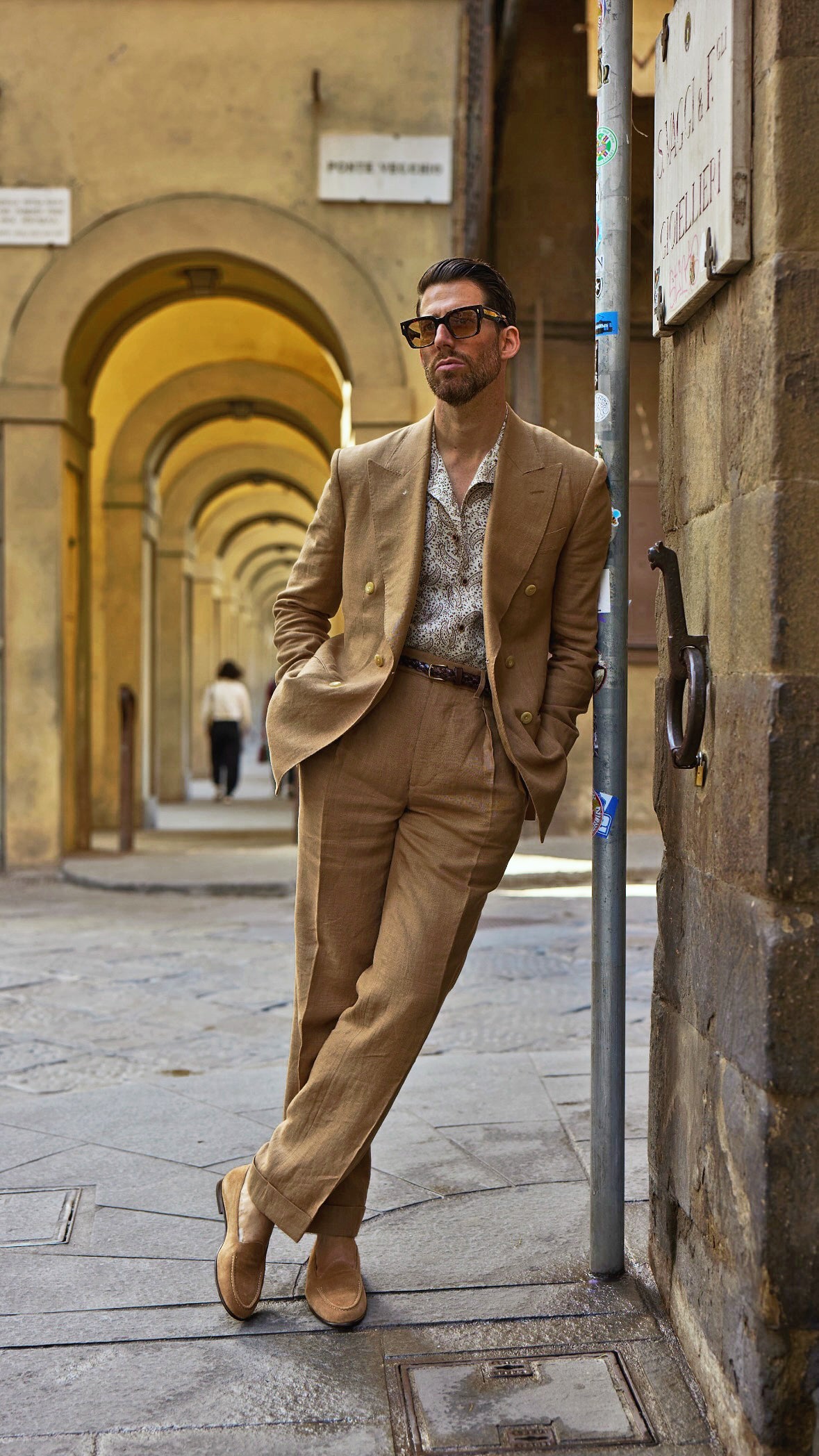 Pleated Linen Fresco Golden Brown Dress Pant - 2