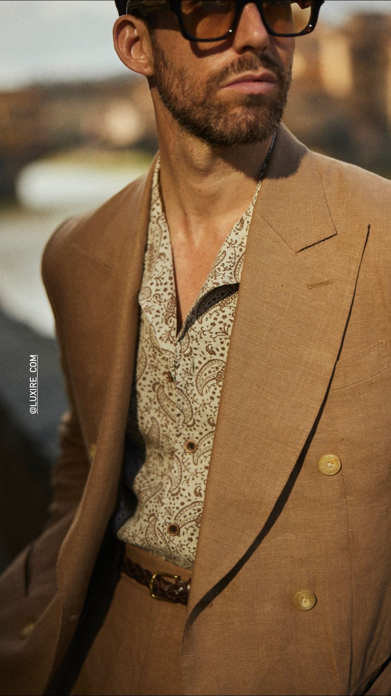 Linen Fresco Golden Brown Double Breasted Suit