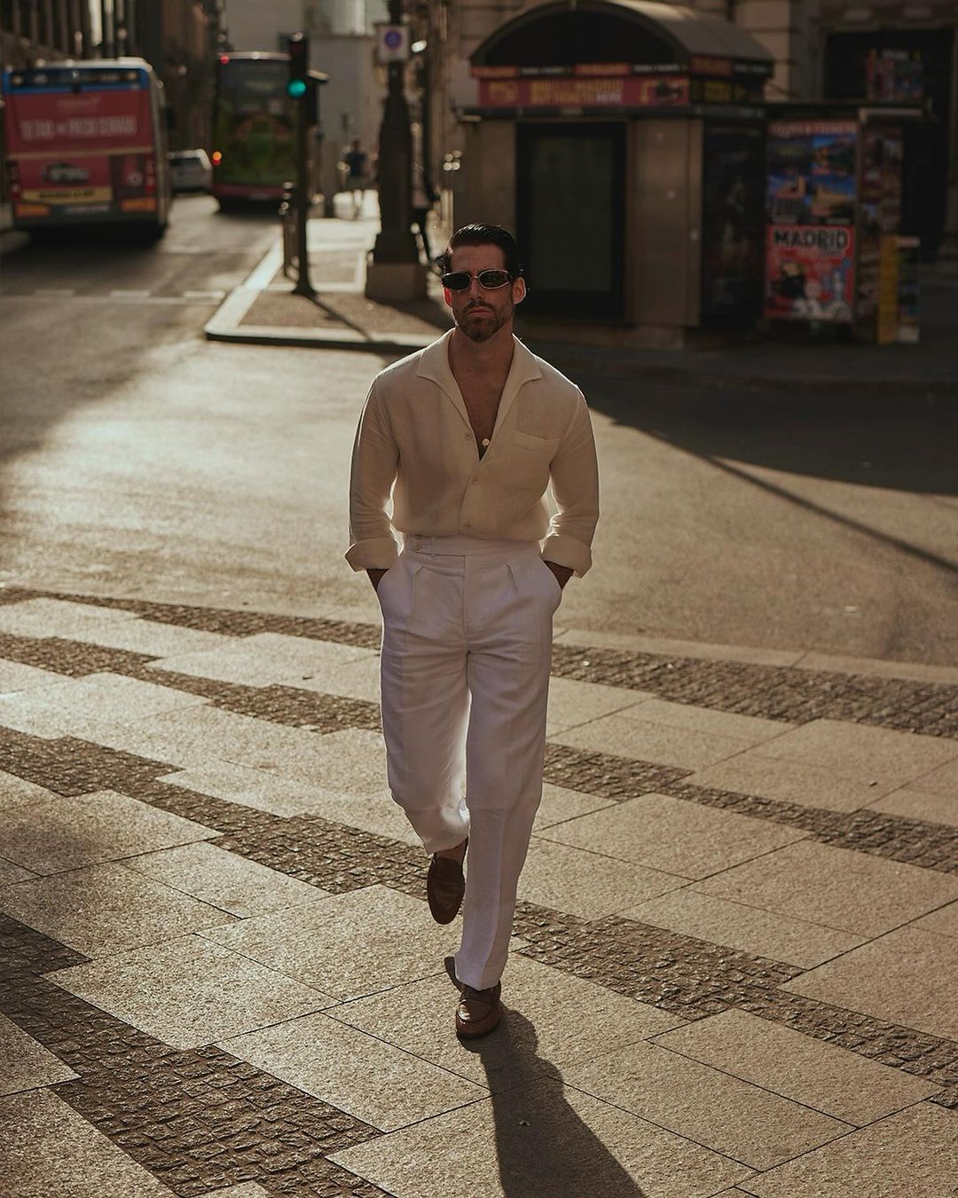 Pleated White Linen Herringbone Pant