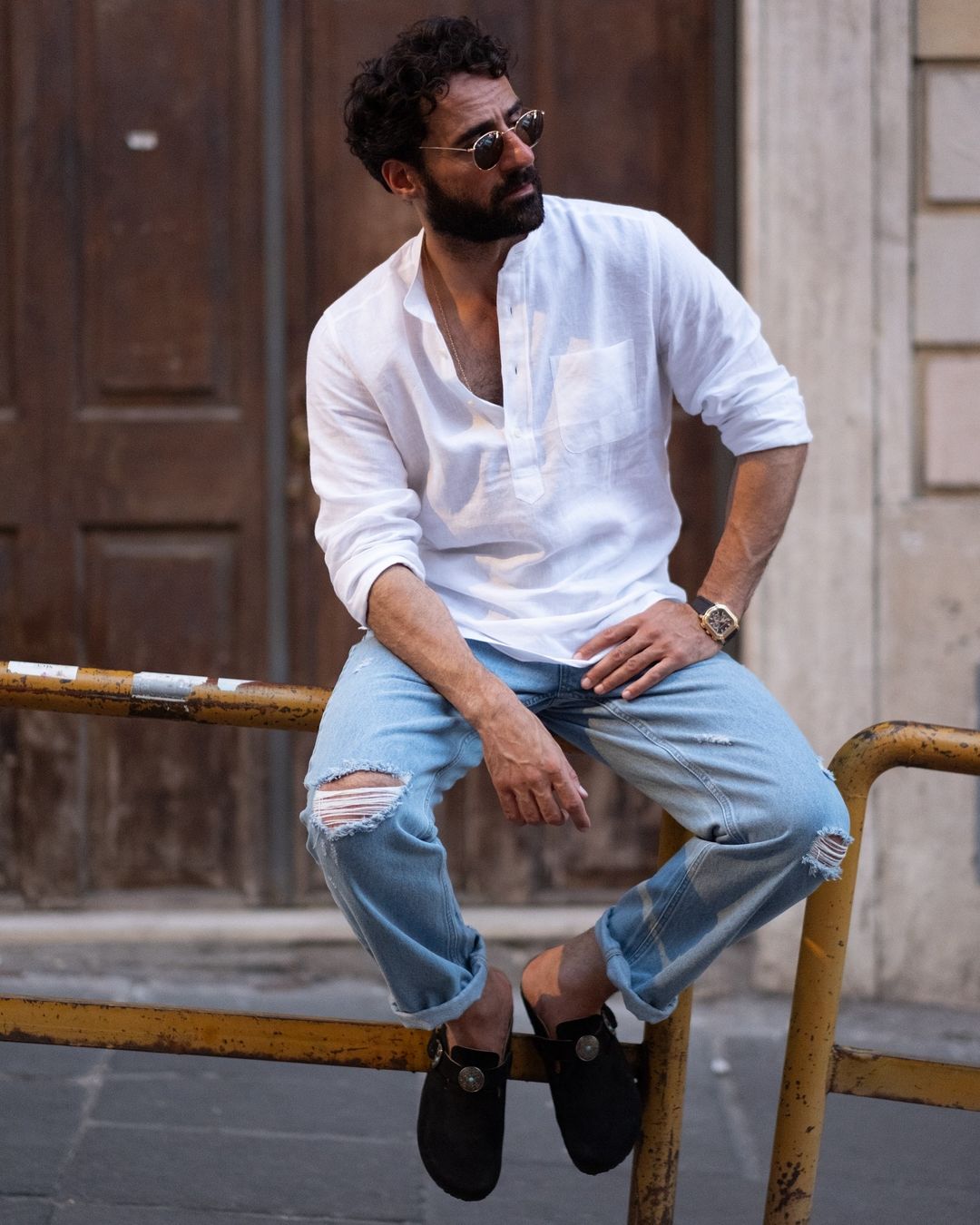 Fade Washed Light Blue Distressed Jeans - 4
