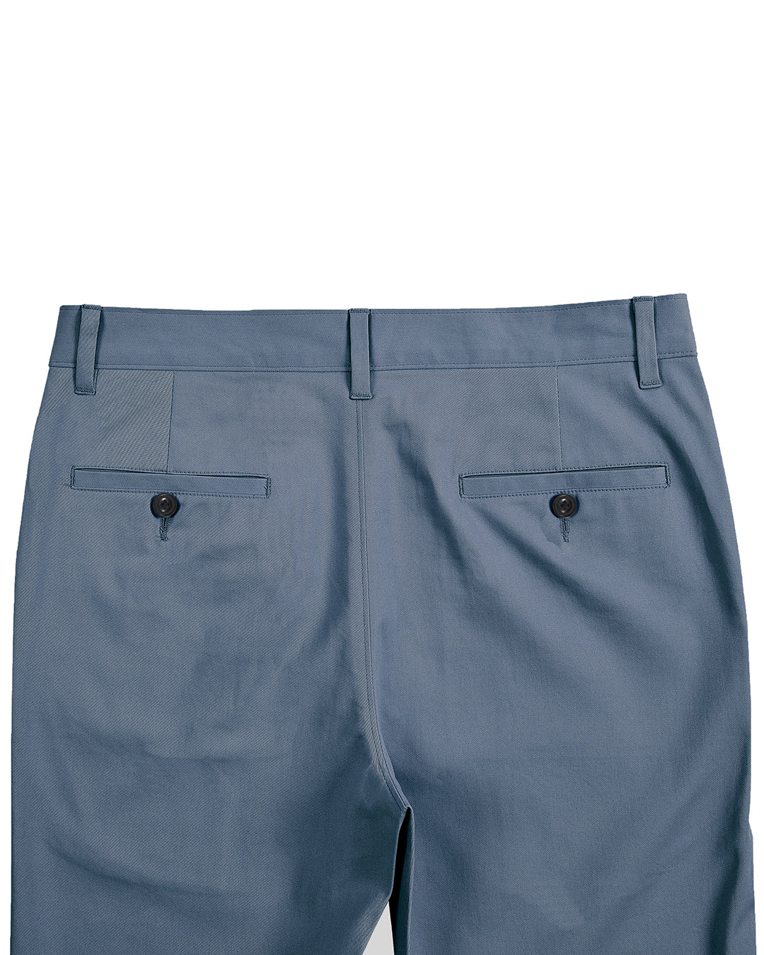 Back view of custom Genoa Chino pants for men by Luxire in blueish grey