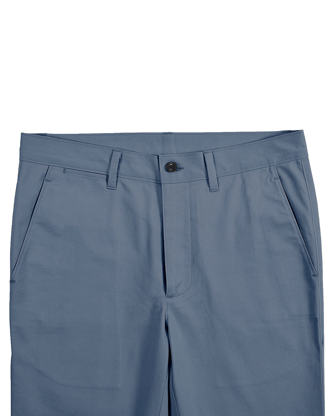 Front view of custom Genoa Chino pants for men by Luxire in blueish grey