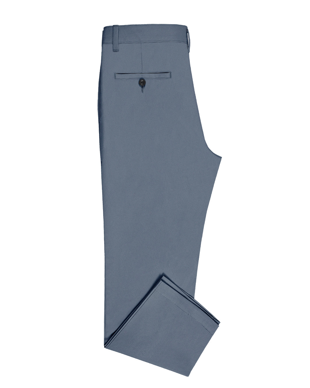 Side view of custom Genoa Chino pants for men by Luxire in blueish grey