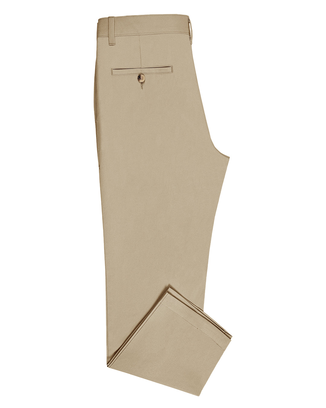 Side view of custom Genoa Chino pants for men by Luxire in British khaki