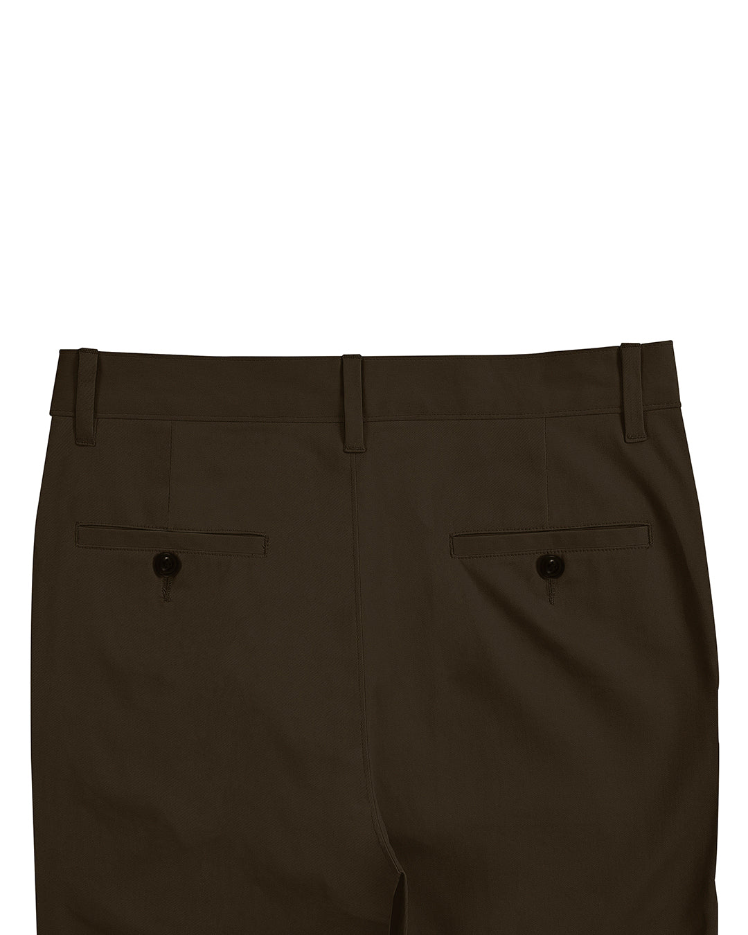 Back view of custom Genoa Chino pants for men by Luxire in choco brown