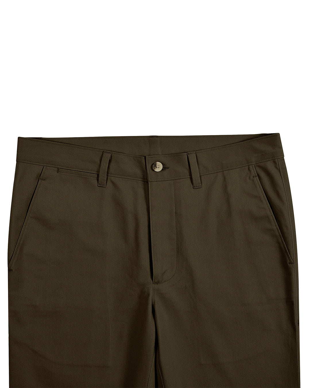 Front view of custom Genoa Chino pants for men by Luxire in choco brown